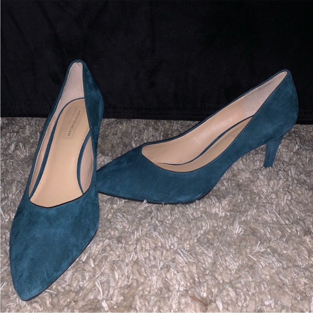 ANTONIO MELANI Teal Suede Pointed-Toe Pumps